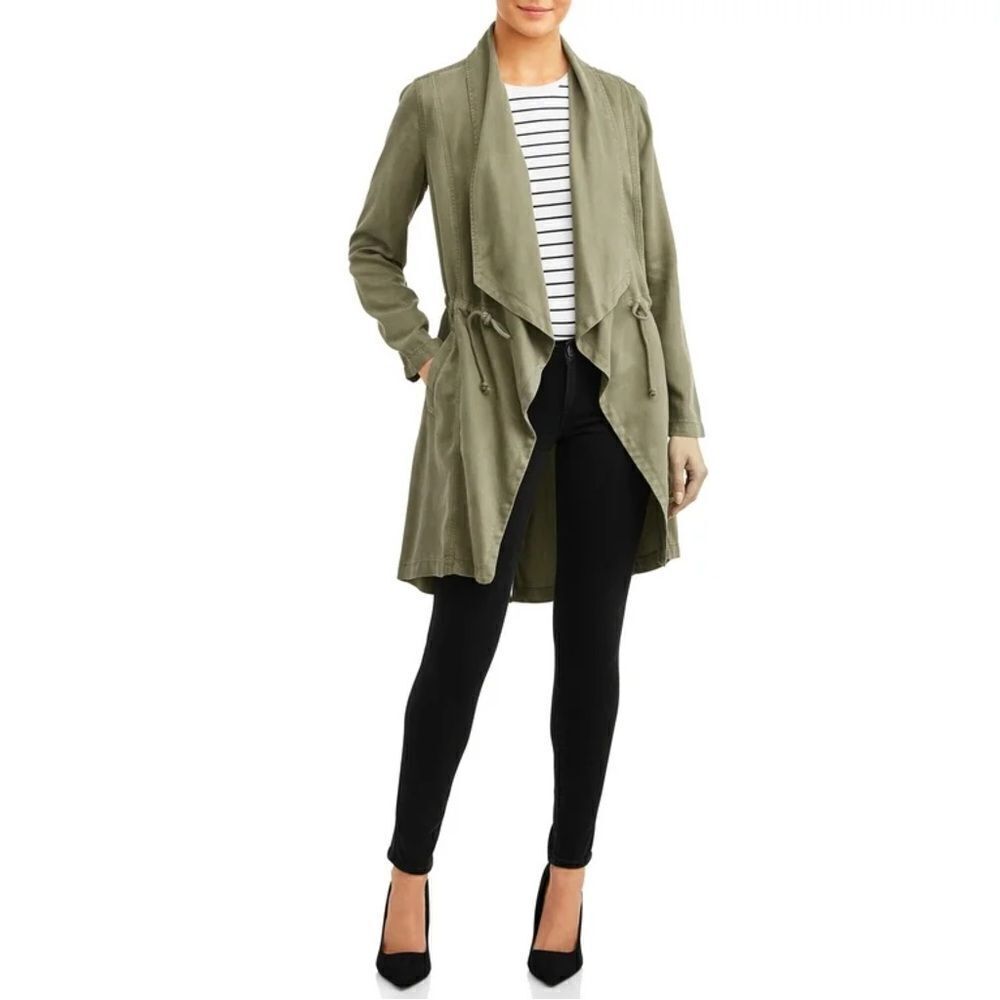 Max Jeans Drape Front Utility Jacket Women XS Sage Green Tencel Cinch Waist Open